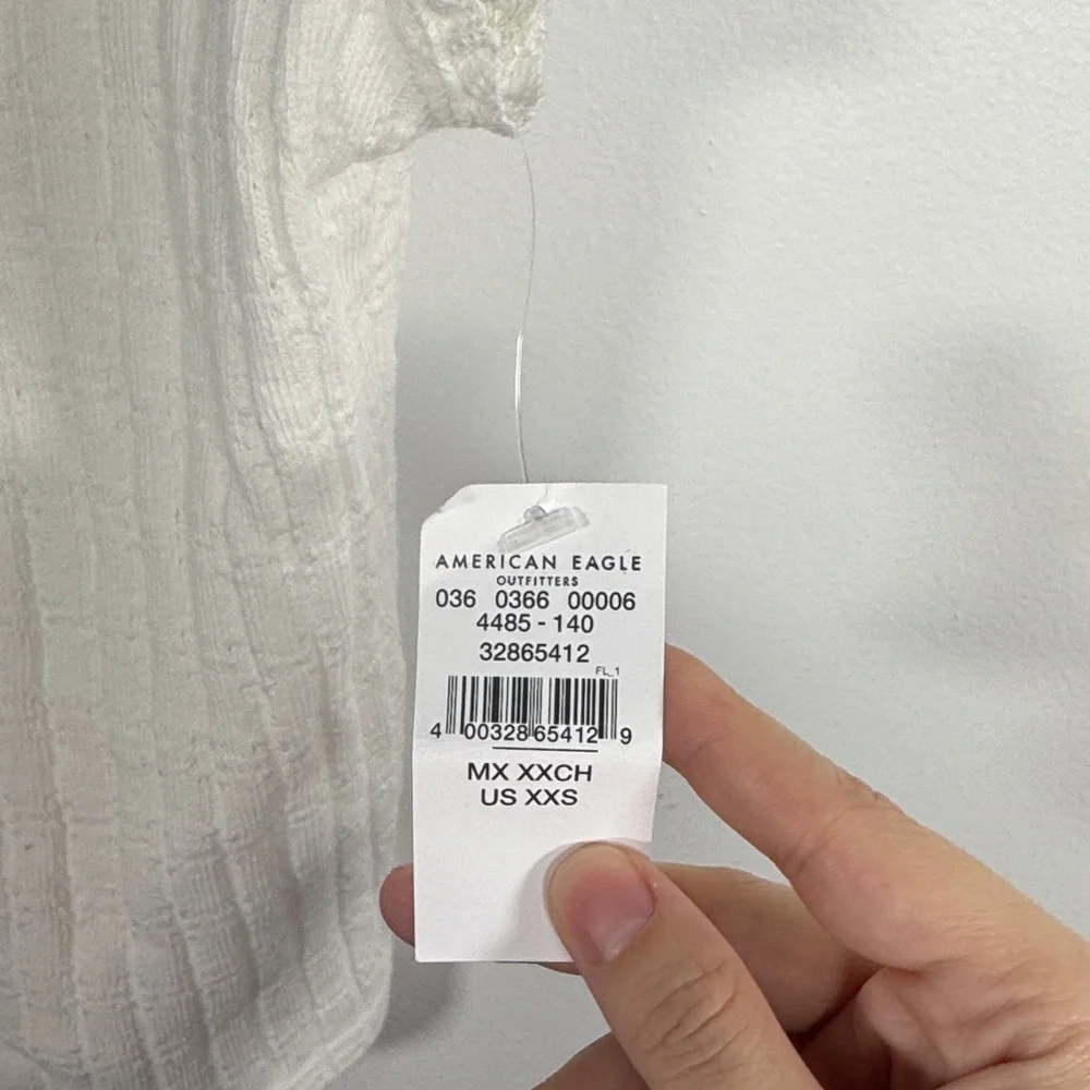 NWT American Eagle White Ribbed Button-Front Tank Top XXS Lace Trim